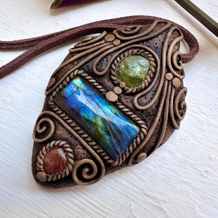 Labradorite Peridot and Sunstone Necklace - FairyGardenGlow