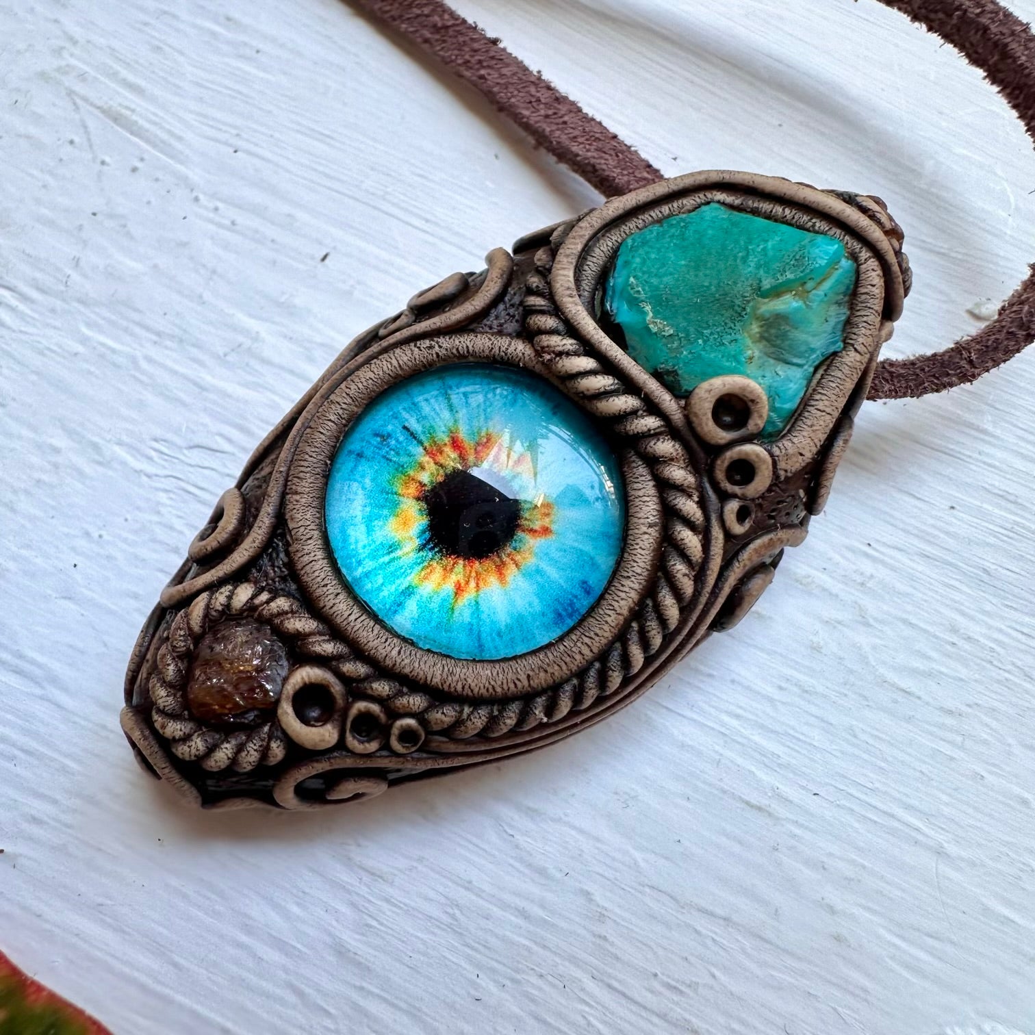 Raw Chrysocolla and Hessonite Garnet Eye Necklace - FairyGardenGlow