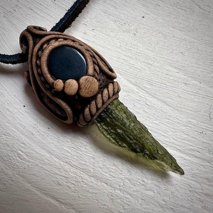 Moldavite and Black Onyx Necklace - FairyGardenGlow