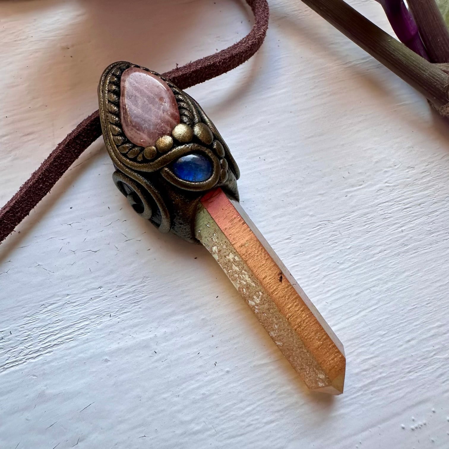 Sunset Aura Quartz Sunstone and Moonstone Pendant Necklace - FairyGardenGlow