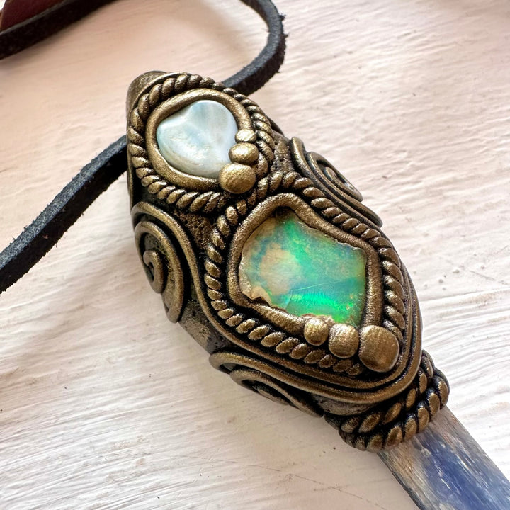 Blue Kyanite Larimar and Raw Opal Wand/ Pendant - FairyGardenGlow
