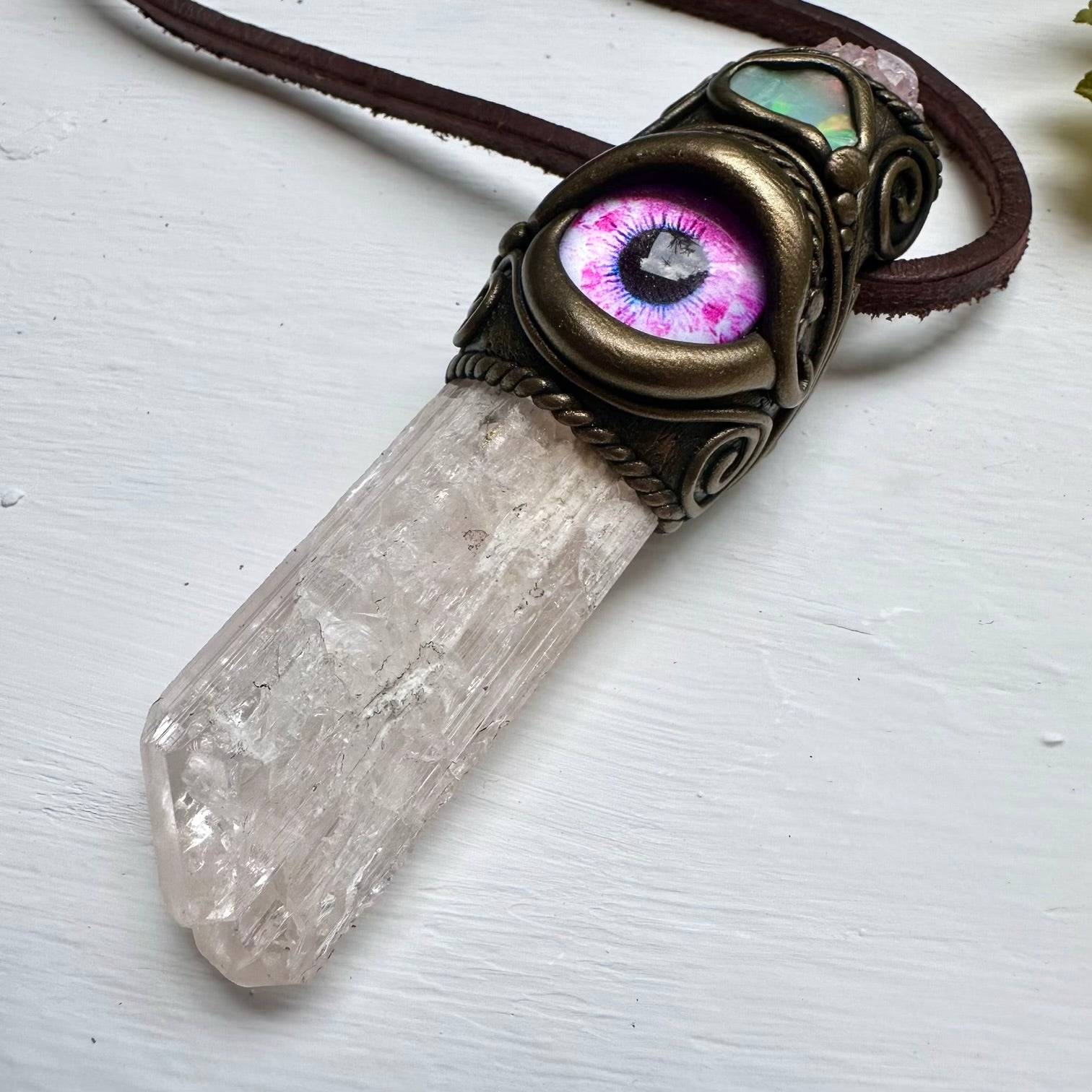 Danburite Spirit Quartz Raw Opal Eye Wand / Pendant - FairyGardenGlow