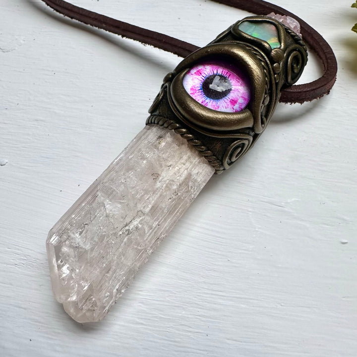 Danburite Spirit Quartz Raw Opal Eye Wand / Pendant - FairyGardenGlow