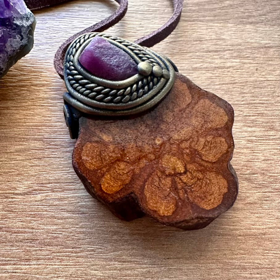 Ayahuasca Vine Necklace, Raw Ruby Pendant Necklace - FairyGardenGlow
