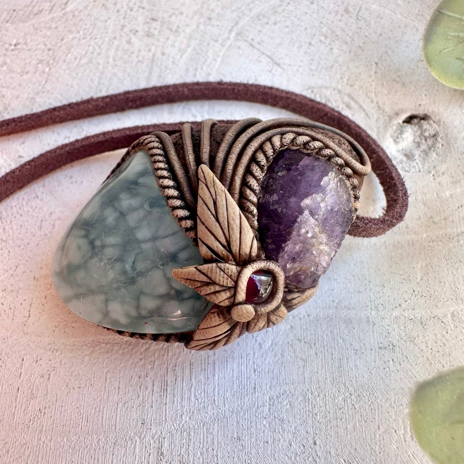 One of a kind crystal healing necklace with natural gemstones