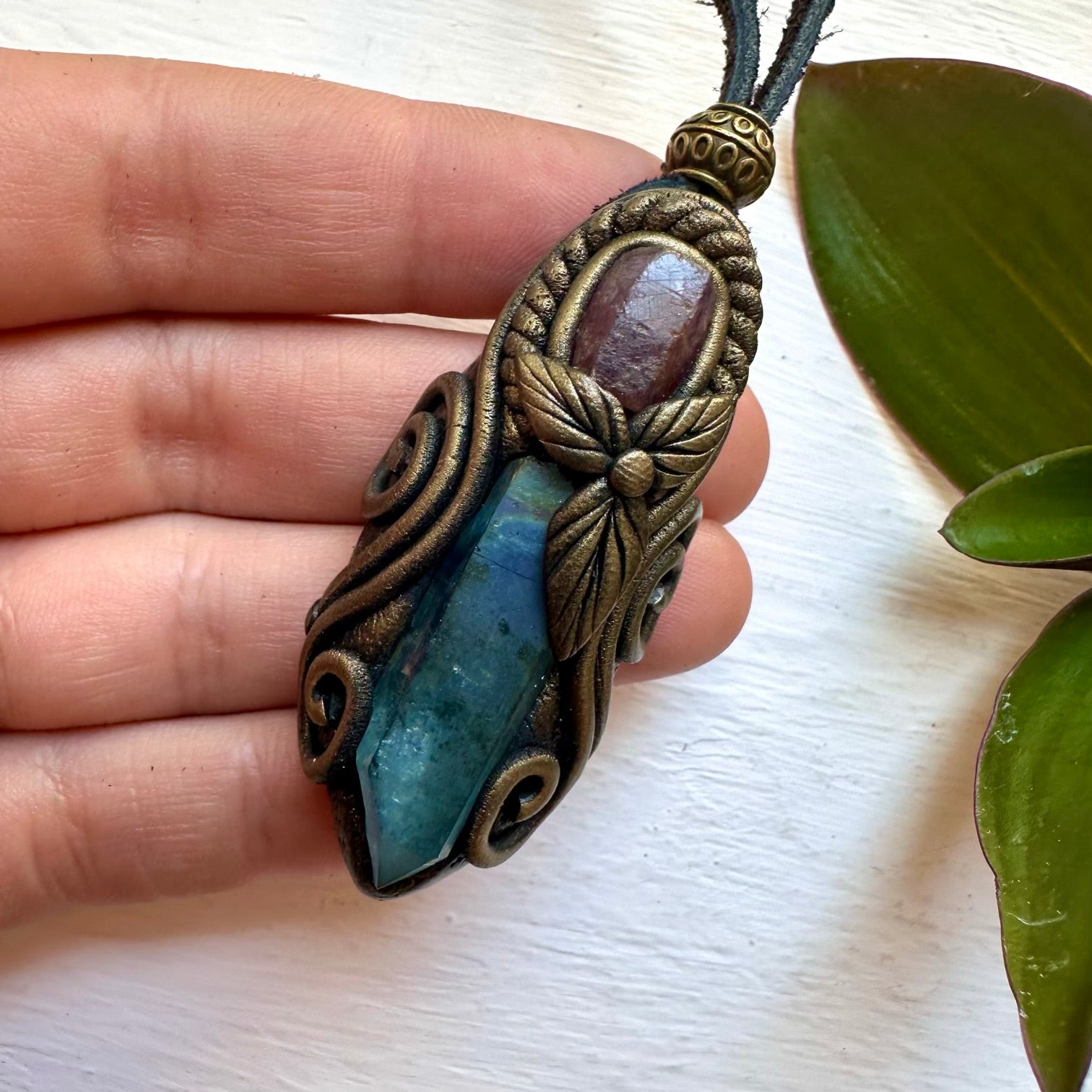 Aqua Aura Quartz and Raw Ruby Necklace - FairyGardenGlow