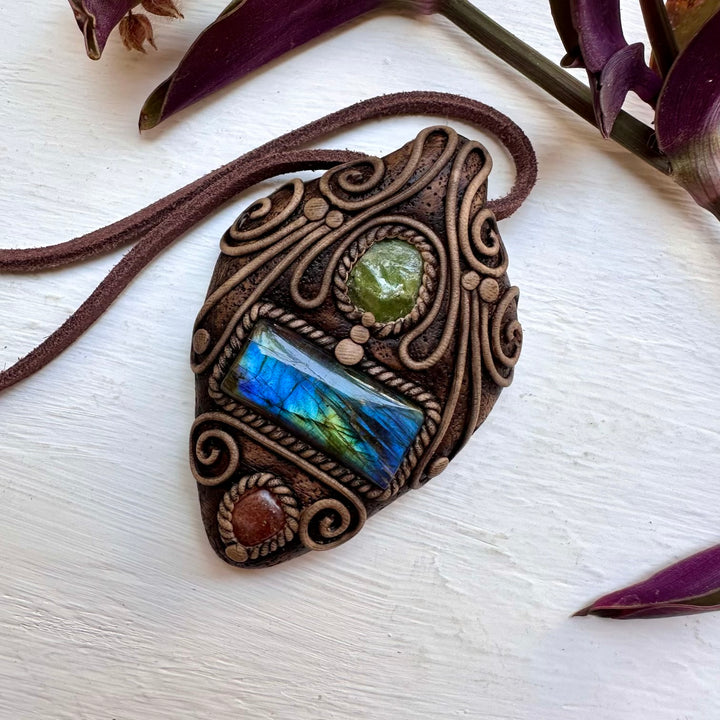 Labradorite Peridot and Sunstone Necklace - FairyGardenGlow