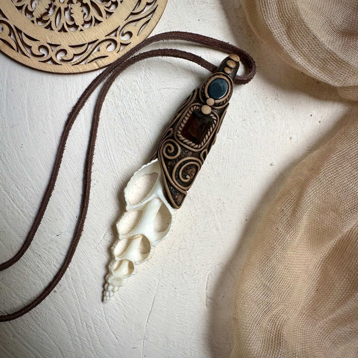 Smoky Citrine and Black Onyx Seashell Necklace - FairyGardenGlow
