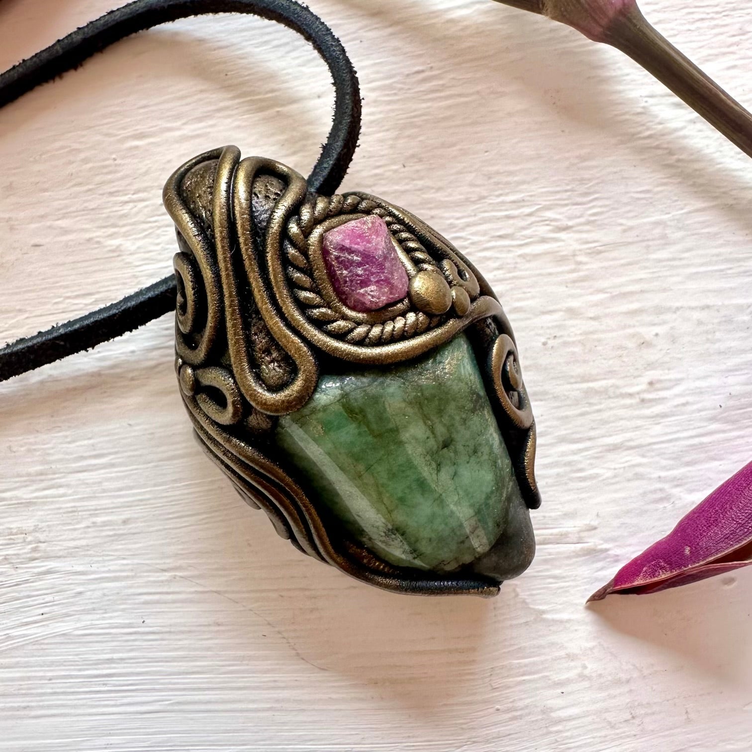 Emerald and Ruby Necklace - FairyGardenGlow