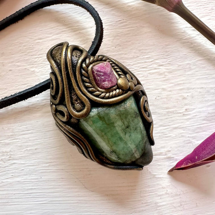 Emerald and Ruby Necklace - FairyGardenGlow