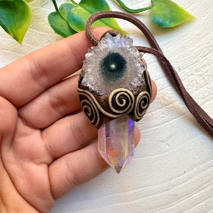 Angel Aura Quartz and Amethyst Stalactite Necklace FairyGardenGlow