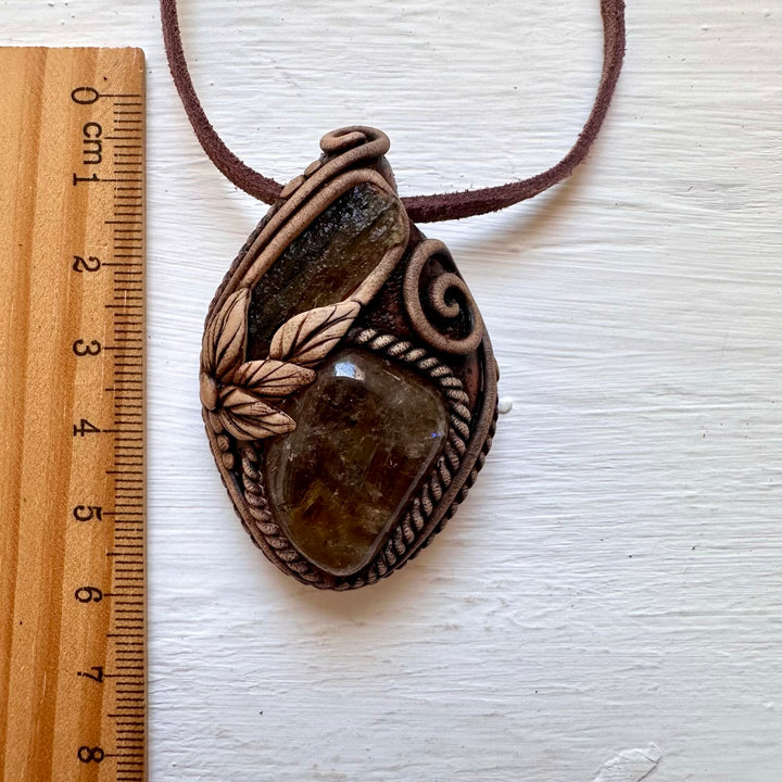 Moldavite and Citrine Pendant Necklace - FairyGardenGlow