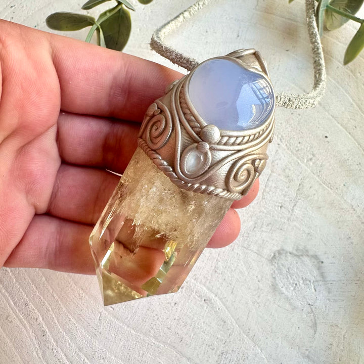 Spiritual crystal wand necklace boho talisman for clarity and manifestation energy