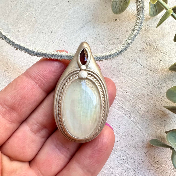 One of a kind Rainbow Moonstone crystal necklace