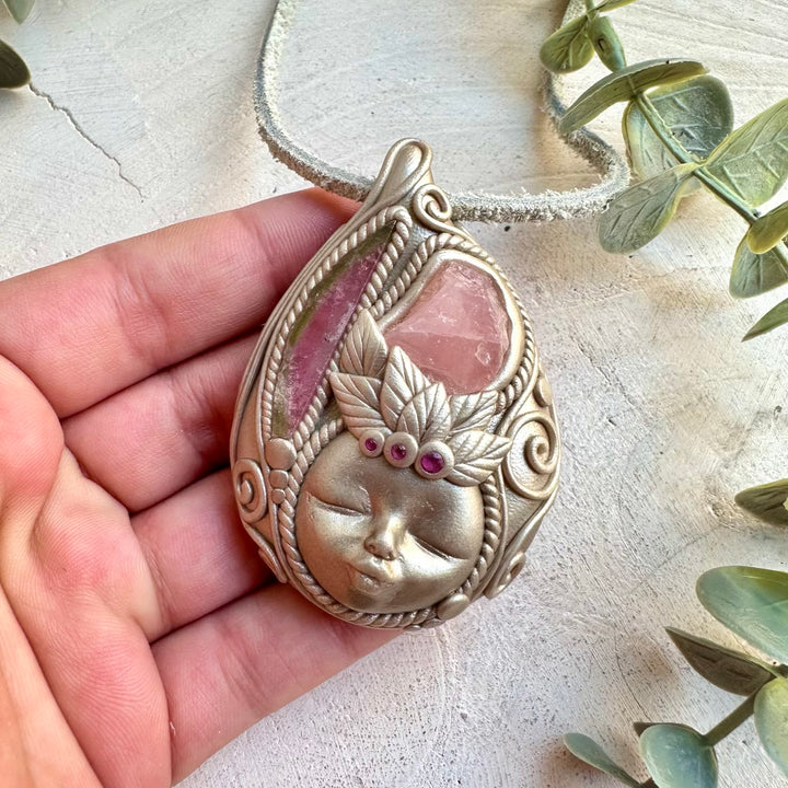 Divine Feminine Crystal Necklace with Rose Quartz, Watermelon Tourmaline & Ruby