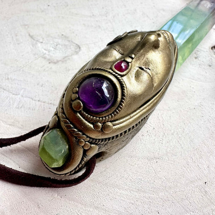 Divine Feminine Crystal Necklace with Rainbow Fluorite – Healing Stone Wand Jewelry