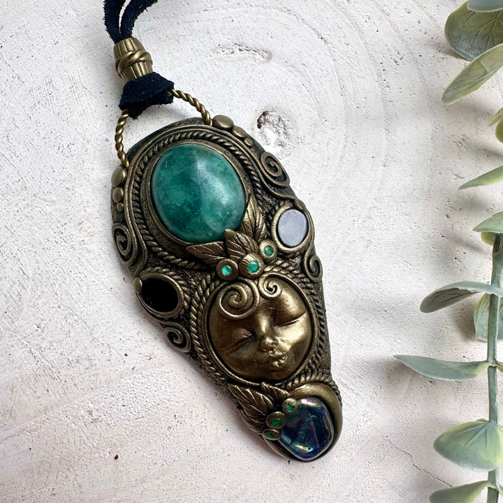 Divine Feminine Necklace with Green Fluorite and Emerald – Protection & Clarity Crystal Jewelry