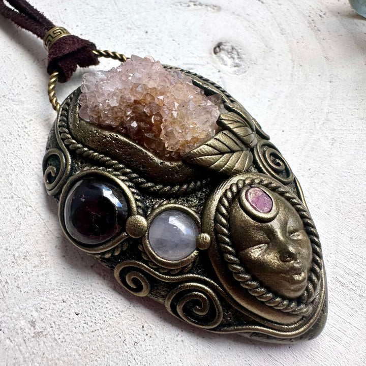 Divine Feminine Necklace with Spirit Quartz and Rose Quartz