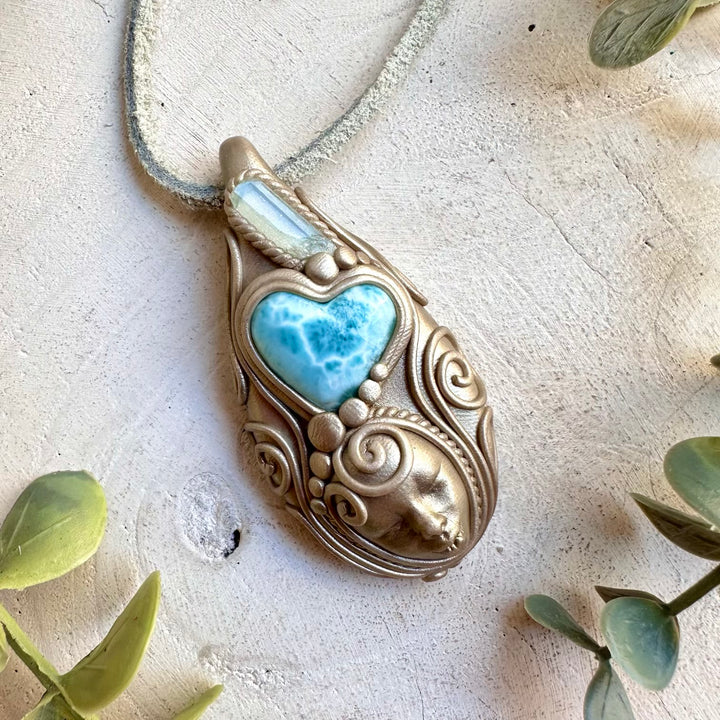 Ocean Energy Necklace with Larimar & Aquamarine – Healing Crystal Necklace, Divine Feminine Protection Amulet