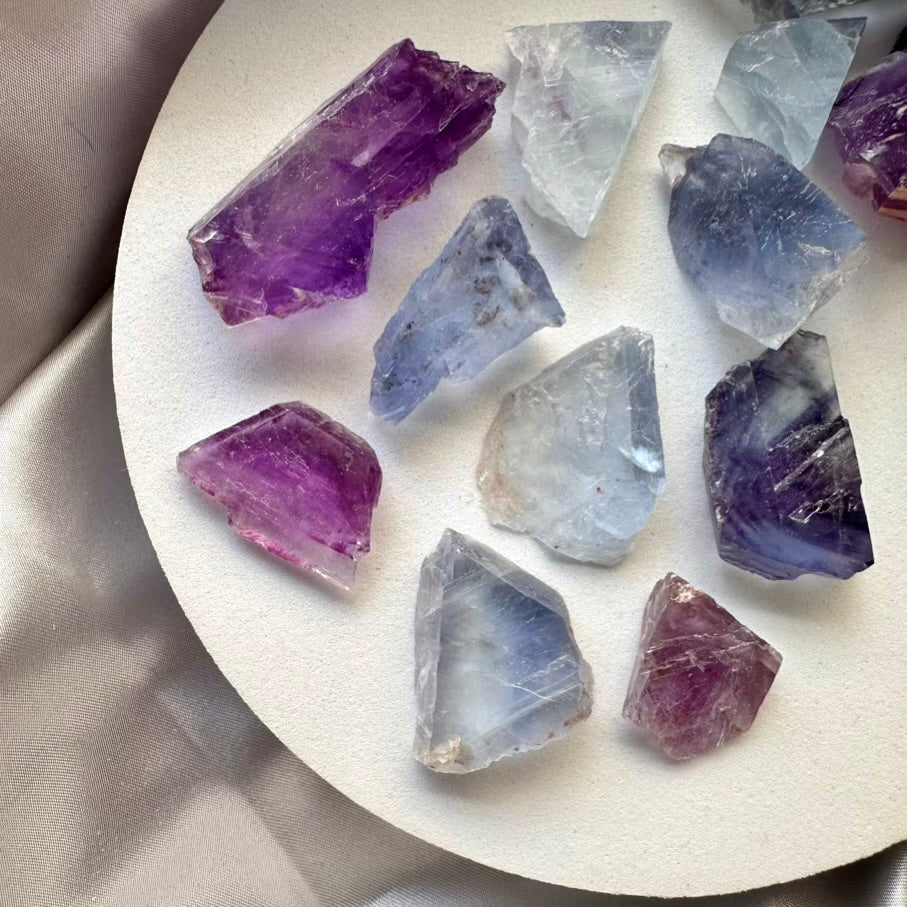 Purple and Blue Fluorite Raw Crystal - 5 pieces set - FairyGardenGlow