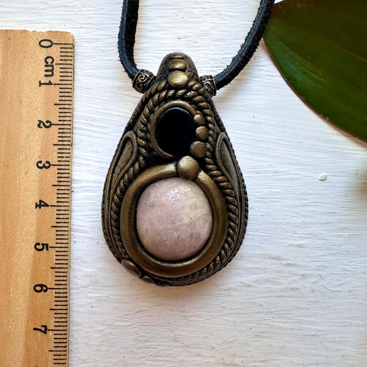 Pink Kunzite and Black Onyx Necklace - FairyGardenGlow
