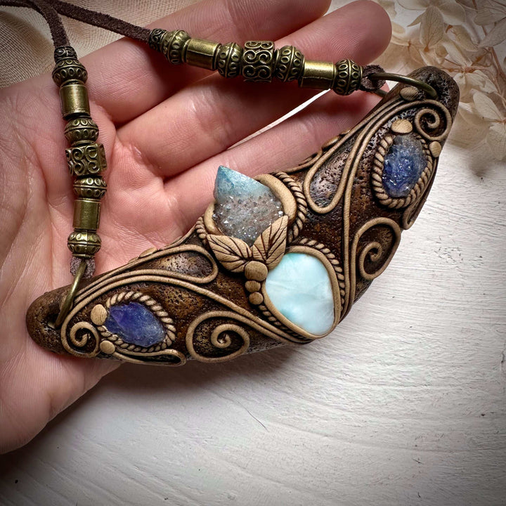 Larimar Aqua Aura Spirit Quartz and Tanzanite Statement Necklace - FairyGardenGlow