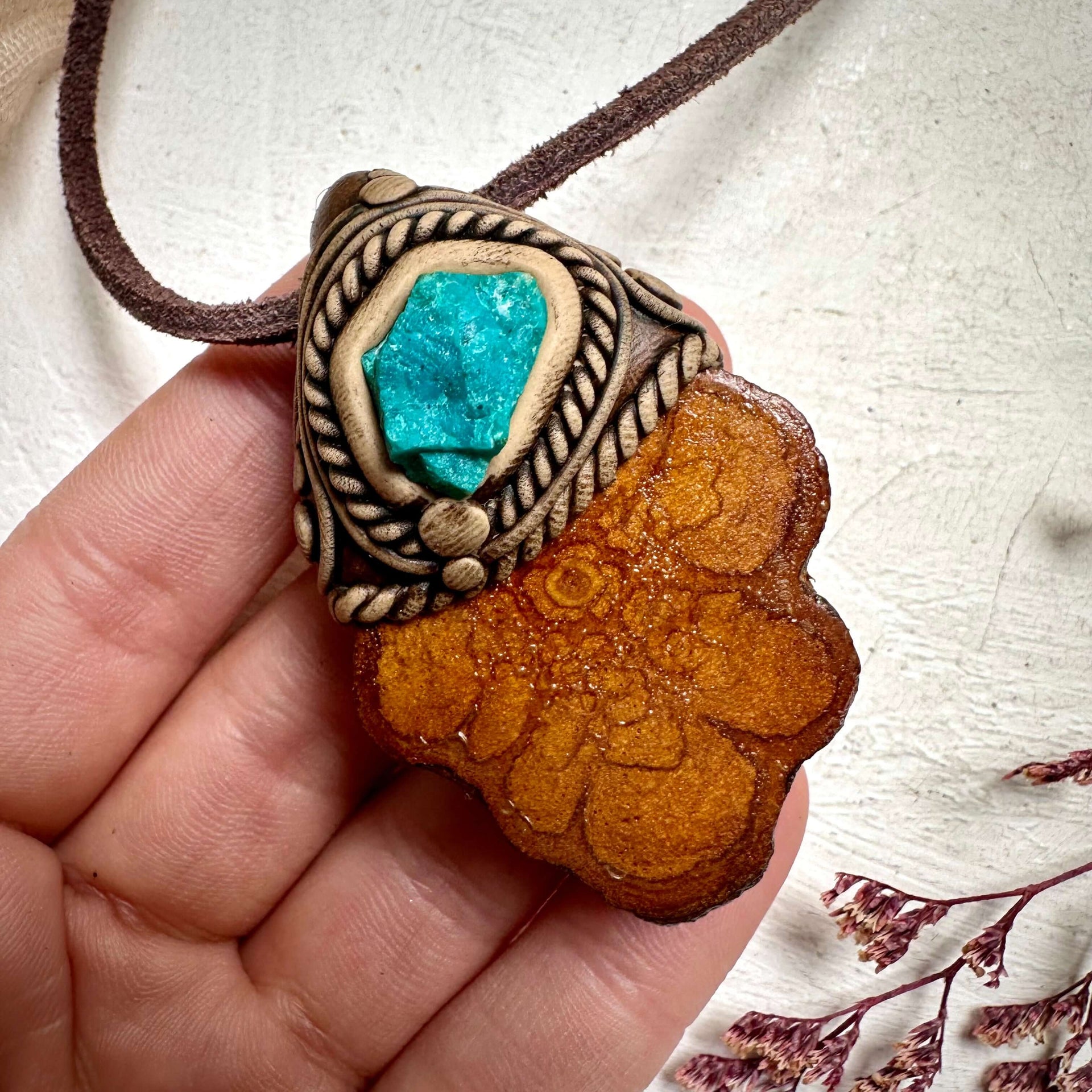 Ayahuasca Vine and Raw Chrysocolla Necklace