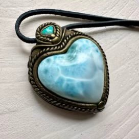 Larimar Heart and Australian Opal Necklace FairyGardenGlow