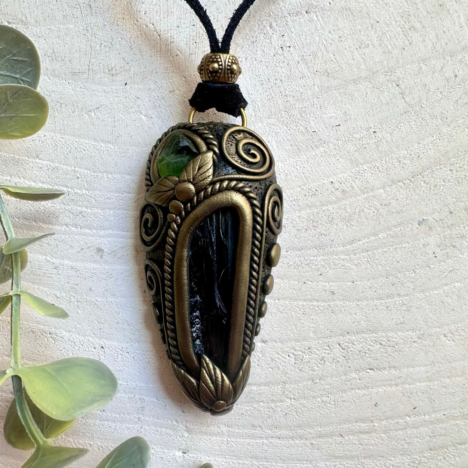 Vivianite and Peridot Raw Crystal Unisex Necklace