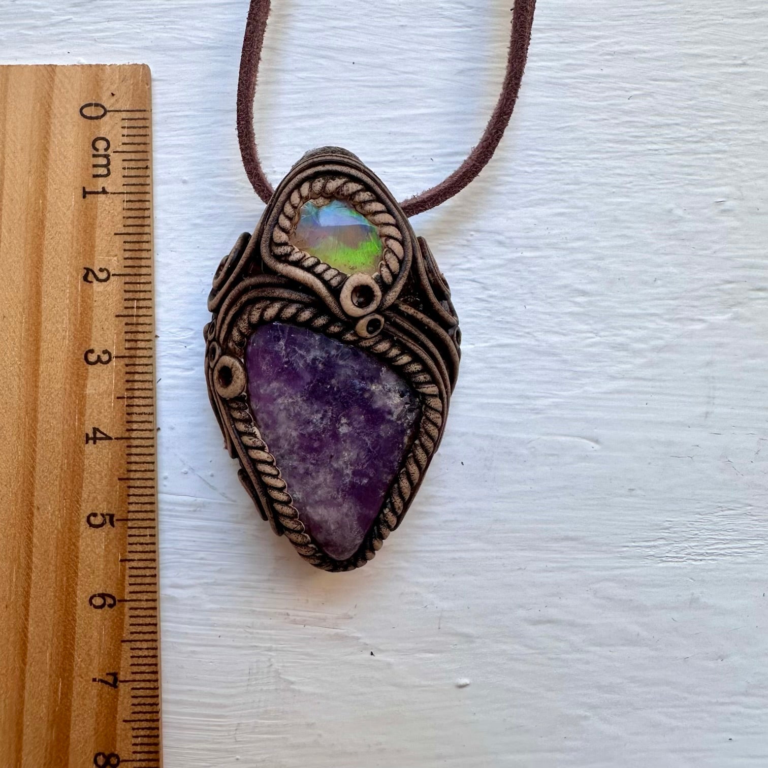 Lepidolite and Raw Opal Necklace - FairyGardenGlow