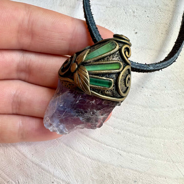 Energy crystal necklace with fluorite and tourmaline