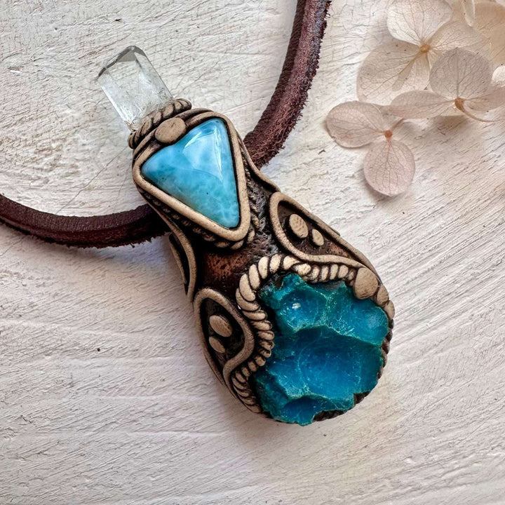 Chrysocolla Larimar and Aquamarine Necklace - FairyGardenGlow