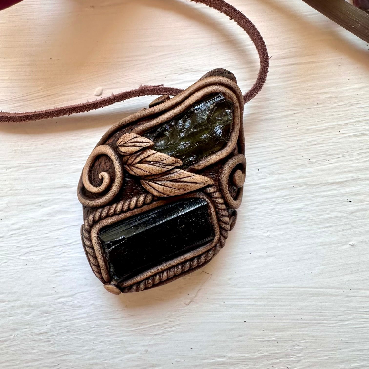 Black Tourmaline and Moldavite Necklace - FairyGardenGlow
