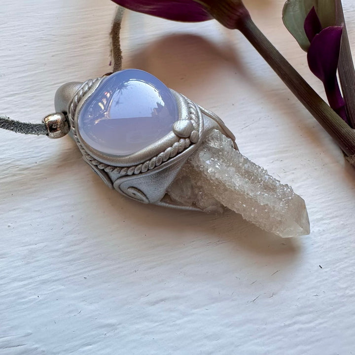 Spirit Quartz and Blue Chalcedony Pendant Necklace - FairyGardenGlow