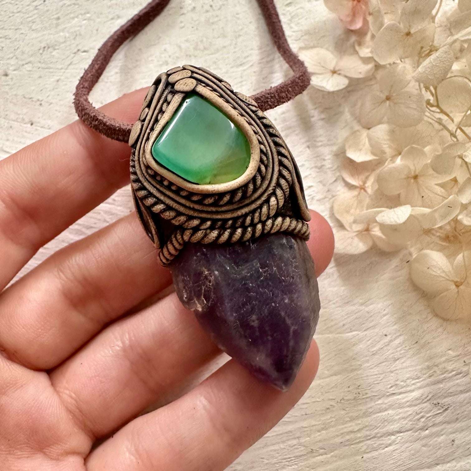 Amethyst and Chrysoprase Necklace - FairyGardenGlow