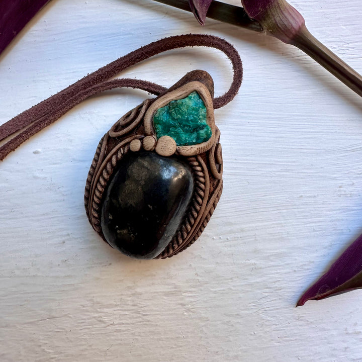 Shungite and Raw Chysocolla Necklace - FairyGardenGlow