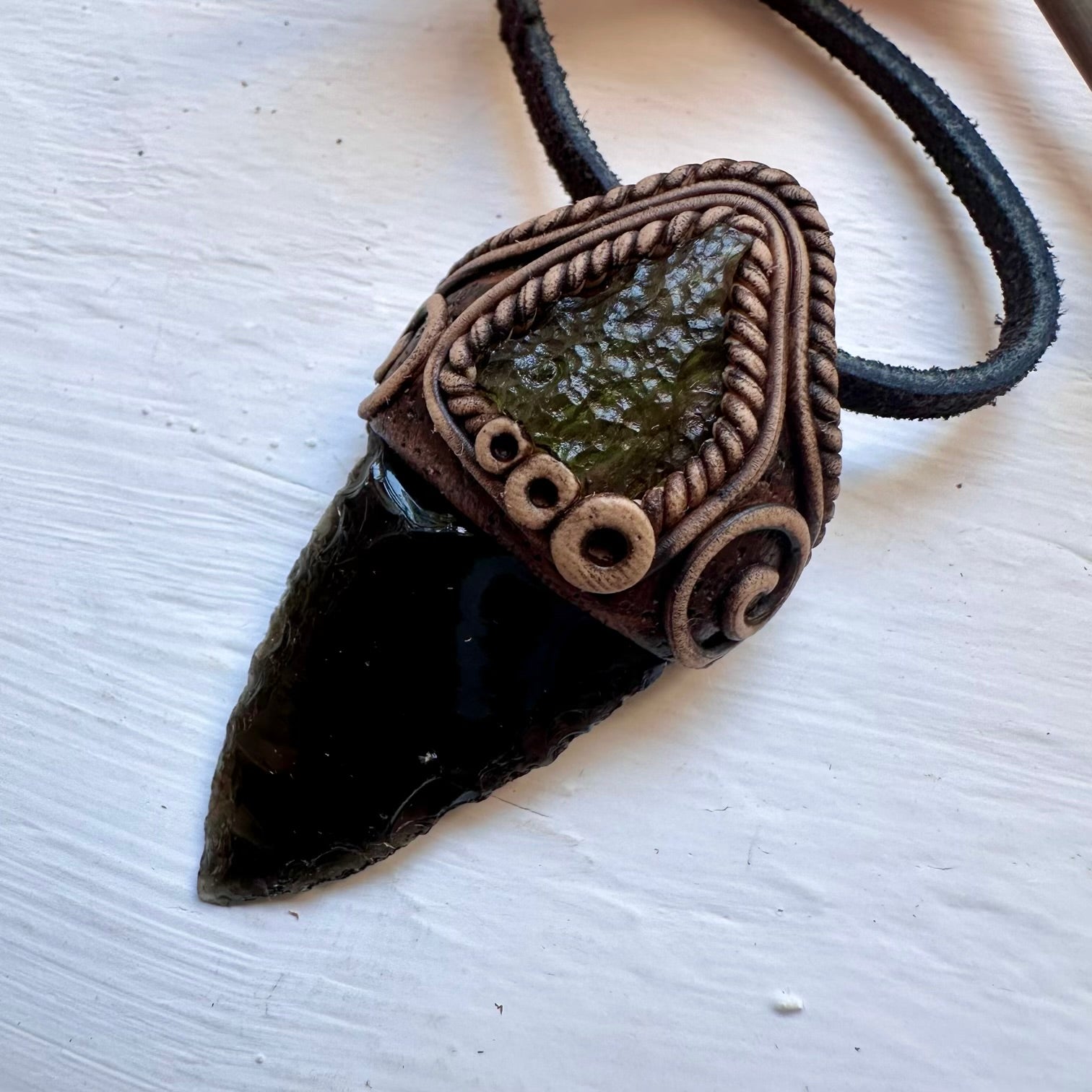 Black Obsidian Arrowhead and Moldavite Necklace - FairyGardenGlow