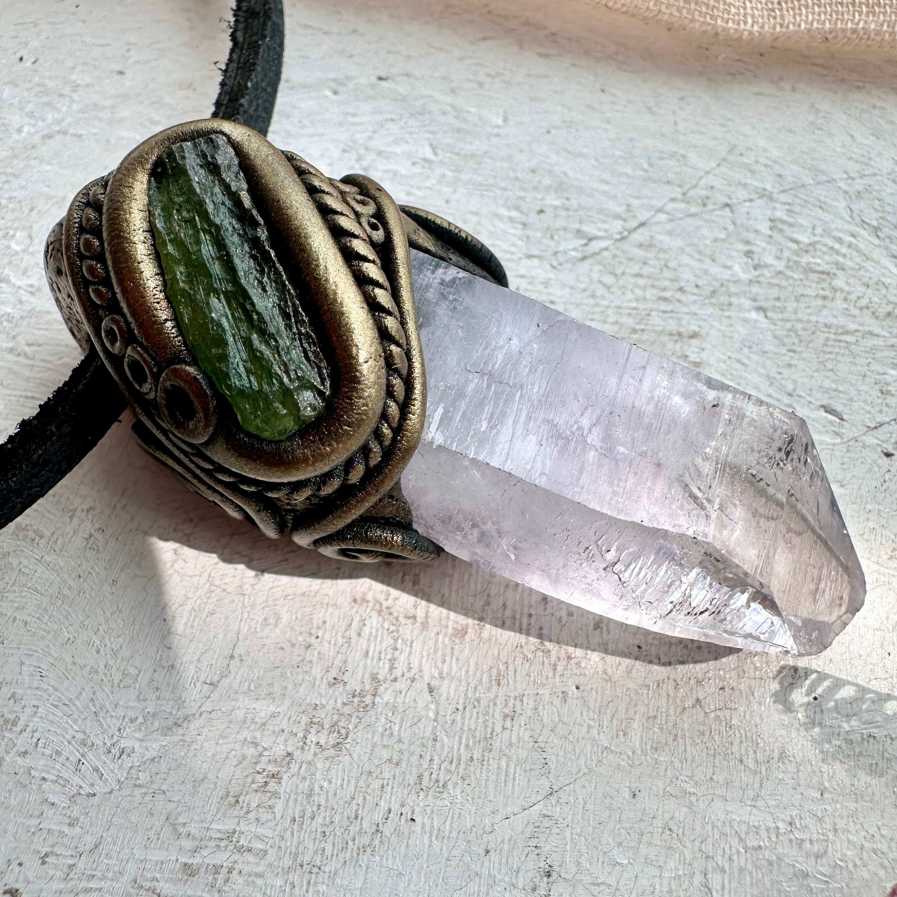 Vera Cruz Amethyst and Moldavite Pendant Necklace - FairyGardenGlow