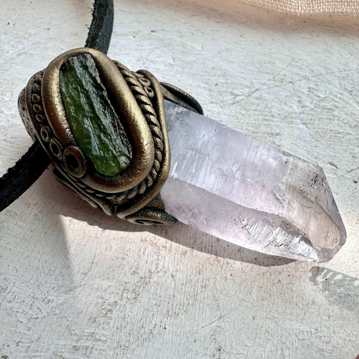 Vera Cruz Amethyst and Moldavite Pendant Necklace - FairyGardenGlow