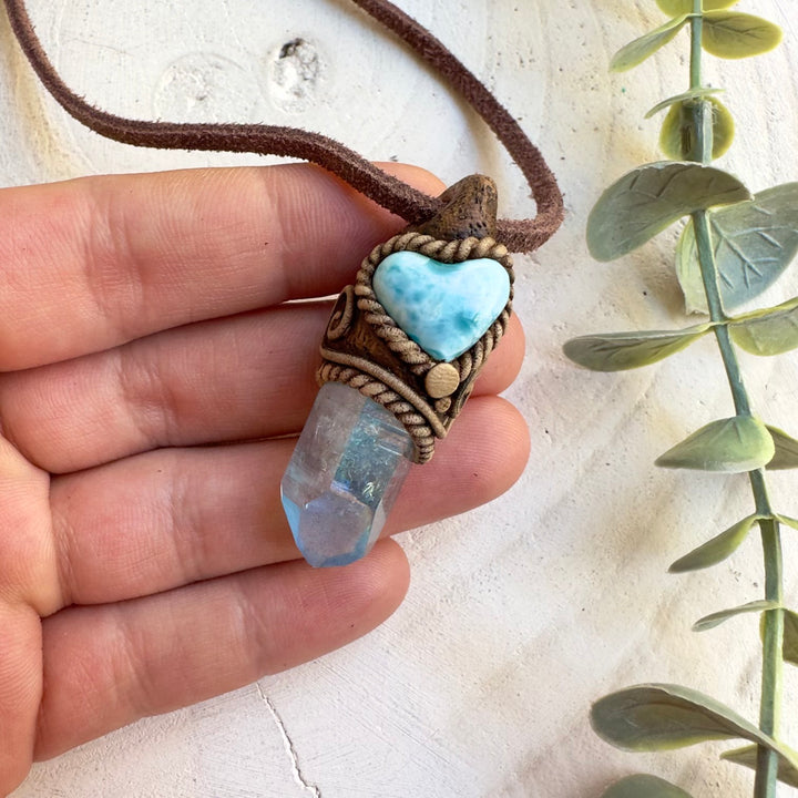 Handmade gemstone heart necklace with ocean energy crystals
