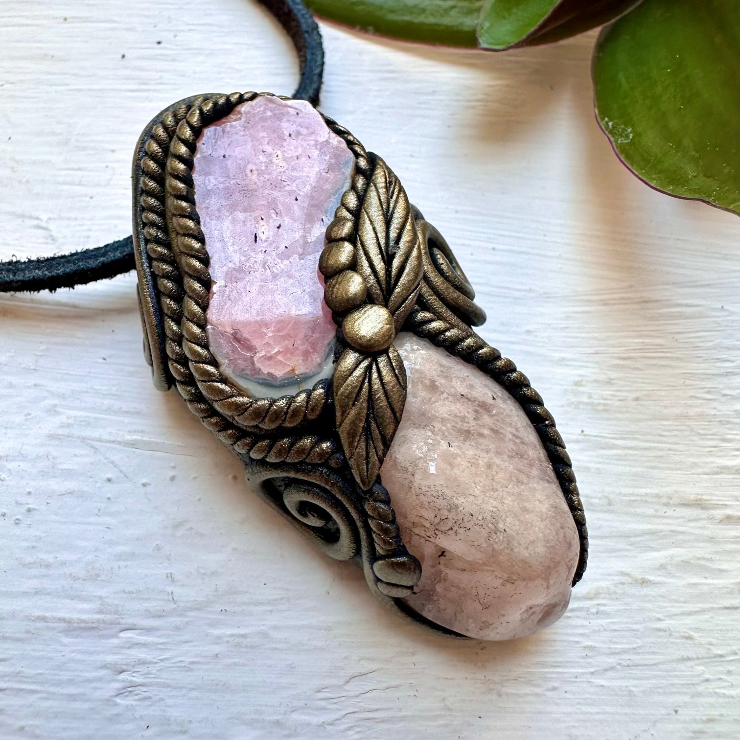 Rhodochrosite Stalactite and Morganite Handmade Crystal Necklace - FairyGardenGlow