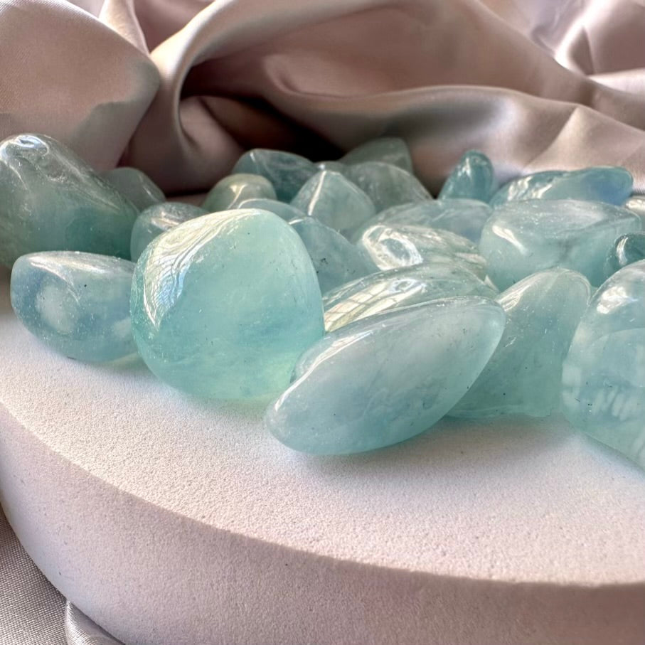 Aquamarine Polished Stone - Extra Quality - 5 pieces set - FairyGardenGlow