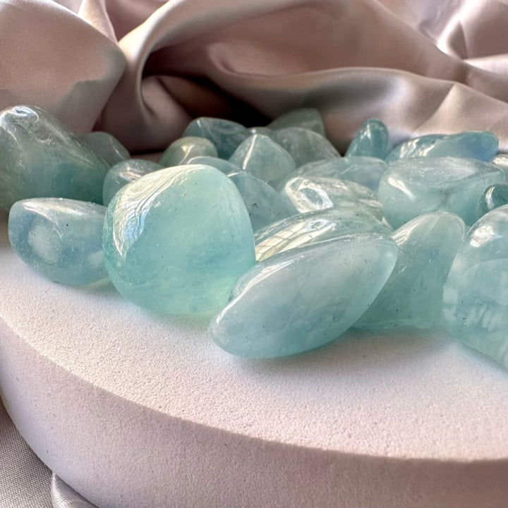 Aquamarine Polished Stone - Extra Quality - 5 pieces set - FairyGardenGlow