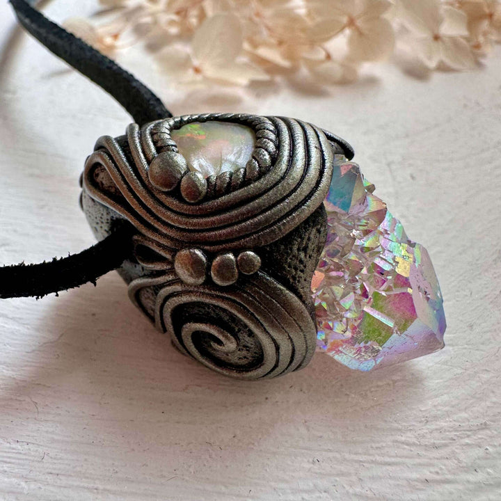Angel Aura Spirit Quartz and Raw Opal Necklace - FairyGardenGlow