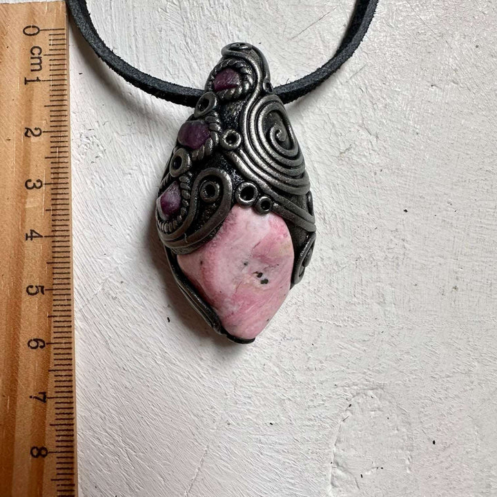 Peruvian Rhodonite and Ruby Crystal Necklace - FairyGardenGlow