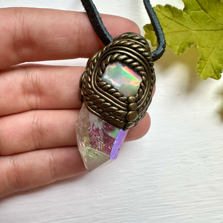 Angel Aura Quartz and Raw Opal Necklace - FairyGardenGlow