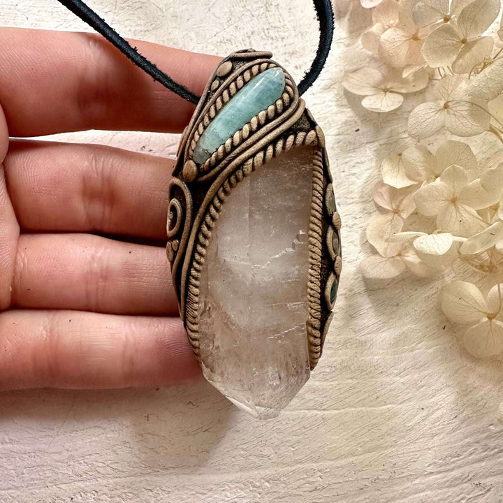 Clear Quartz and Aquamarine Necklace - FairyGardenGlow