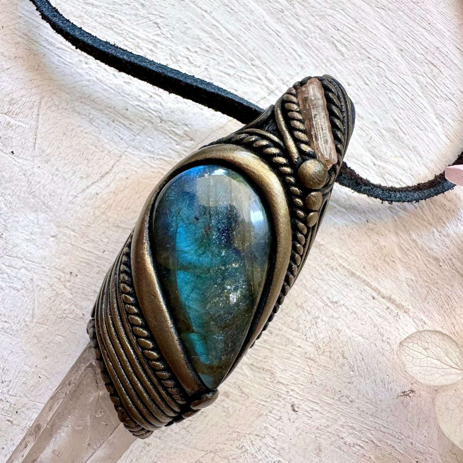 Lemurian Seed Quartz Labradorite Larimar and Imperial Topaz Crystal Wand / Pendant - FairyGardenGlow