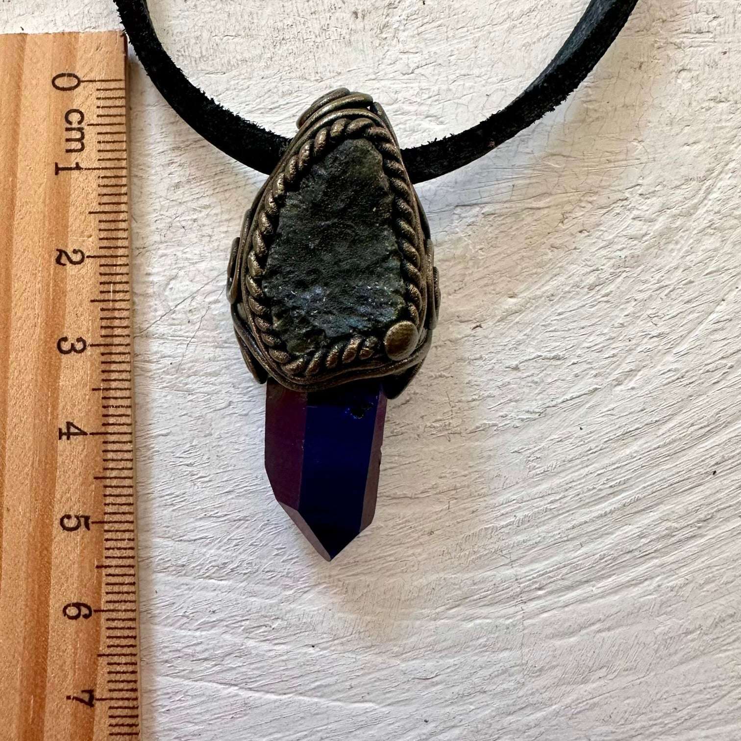 Raw Moldavite and Cobalt Aura Quartz Pendant Necklace - FairyGardenGlow