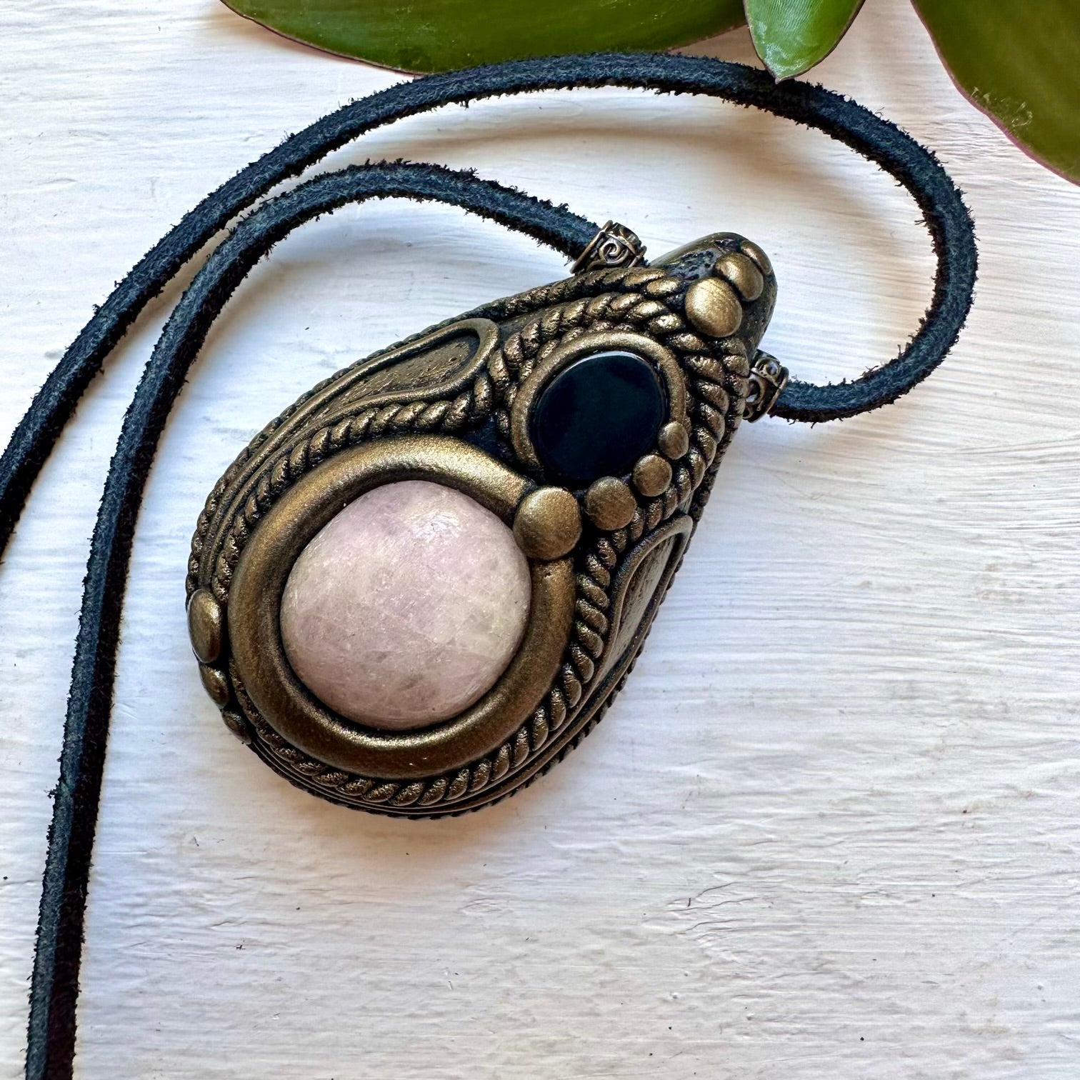 Pink Kunzite and Black Onyx Necklace - FairyGardenGlow